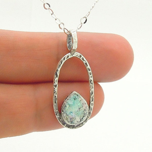 Pendant - Oval Sterling Silver Pendant With Roman Glass