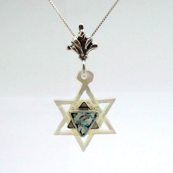 Pendant  - Pearl Star Of David Silver And Roman Glass Necklace