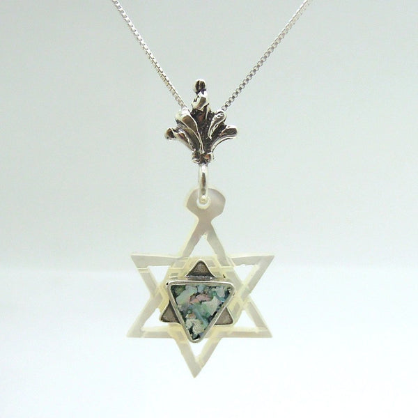 Pendant  - Pearl Star Of David Silver And Roman Glass Necklace