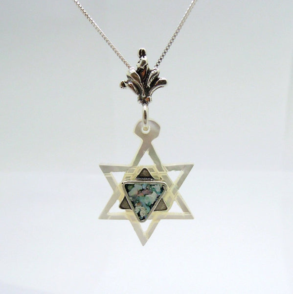 Pendant  - Pearl Star Of David Silver And Roman Glass Necklace