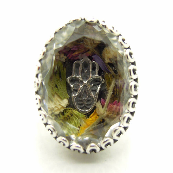 Pendant - Real Flowers From Israel Necklace, Laid In A Silver And Crystal Frame