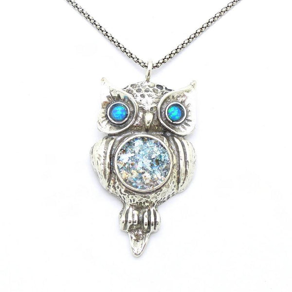 Pendant  - Roman Glass And Silver  Amethyst Pendant - Owl Design
