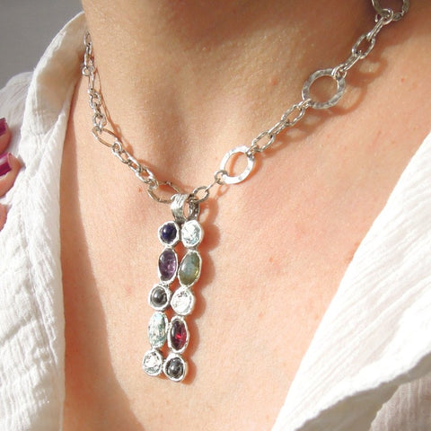 Pendant  - Roman Glass And Silver Gemstone Necklace