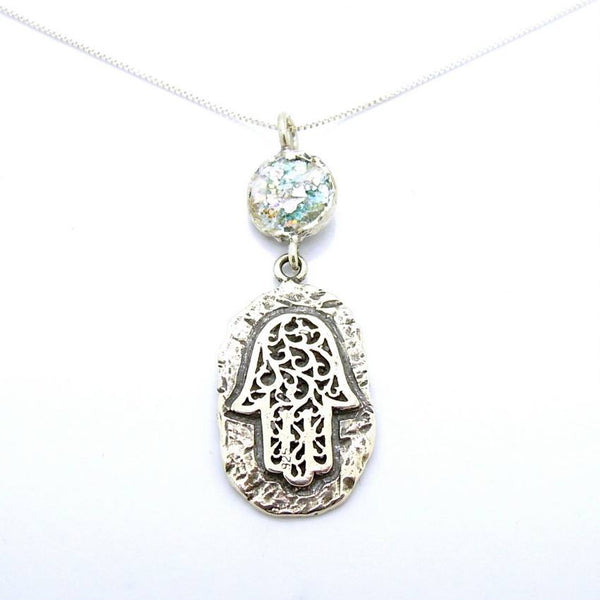Pendant  - Roman Glass And Silver Hamsa Necklace