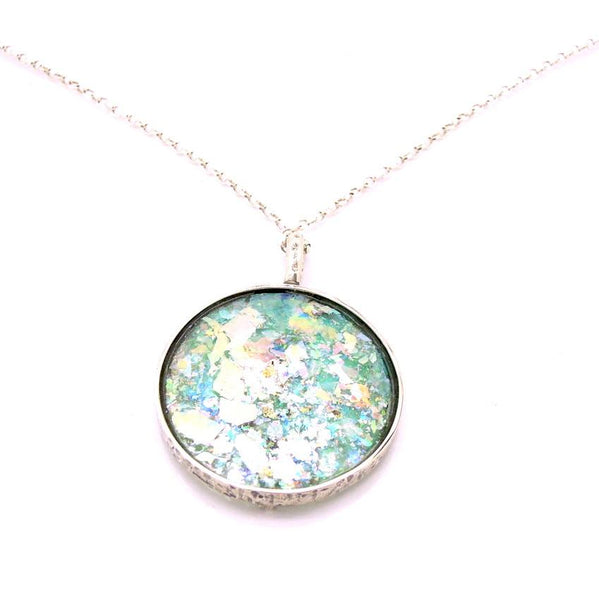 Pendant  - Roman Glass And Silver Necklace -  Flowers Unique Design