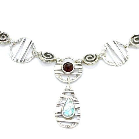 Pendant - Roman Glass And Silver Necklace - Garnet Gemstones