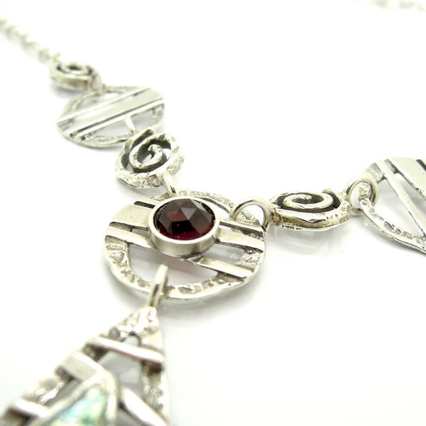 Pendant - Roman Glass And Silver Necklace - Garnet Gemstones