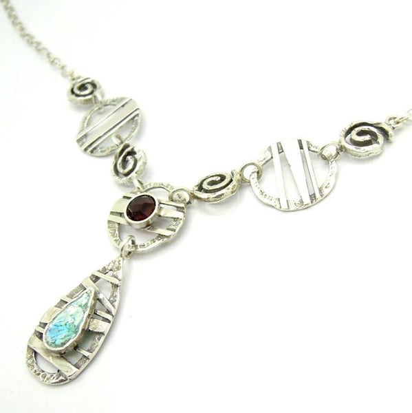 Pendant - Roman Glass And Silver Necklace - Garnet Gemstones