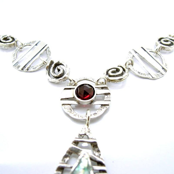 Pendant - Roman Glass And Silver Necklace - Garnet Gemstones