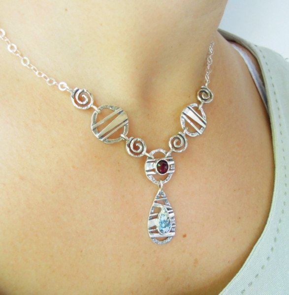 Pendant - Roman Glass And Silver Necklace - Garnet Gemstones