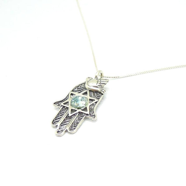Pendant - Roman Glass And Silver Necklace -  Hamsa Hand Unique Design