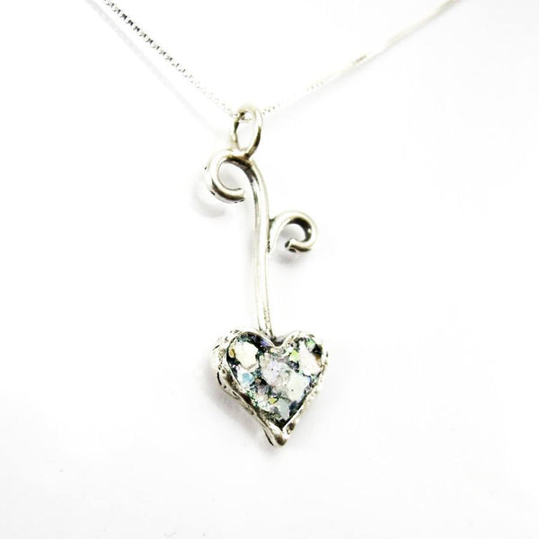 Pendant - Roman Glass And Silver Necklace - Heart Unique Design