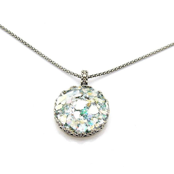 Pendant - Roman Glass And Silver Necklace - Round And Filigree Design