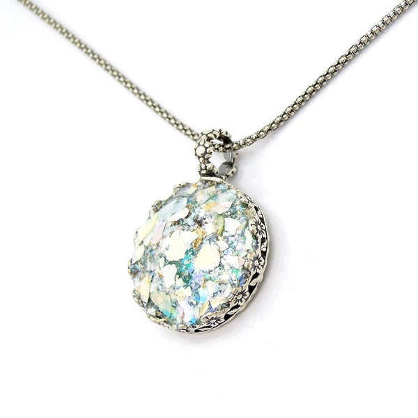 Pendant - Roman Glass And Silver Necklace - Round And Filigree Design