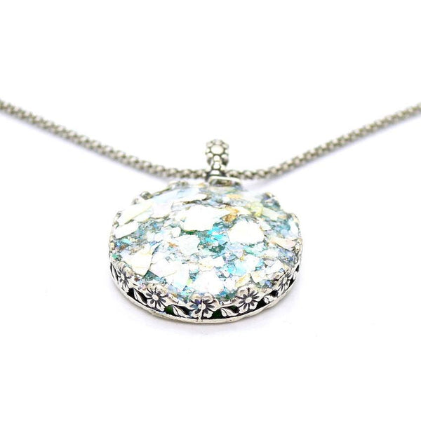 Pendant - Roman Glass And Silver Necklace - Round And Filigree Design