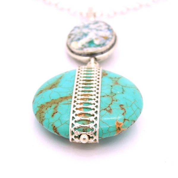Pendant - Roman Glass And Silver Necklace - Turquoise Gemstone