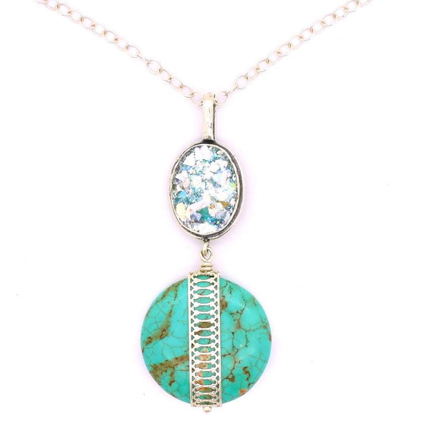 Pendant - Roman Glass And Silver Necklace - Turquoise Gemstone