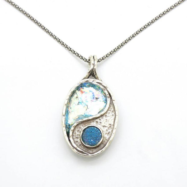Pendant  - Roman Glass And Silver Necklace - Yin Yang Unique Design