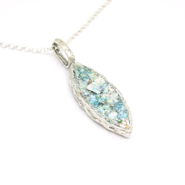 Pendant  - Roman Glass And Silver Oval Pendant
