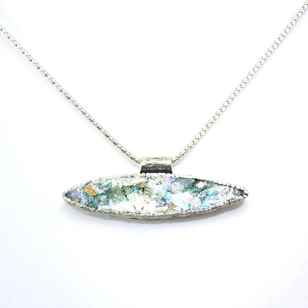 Pendant  - Roman Glass And Silver Oval Pendant