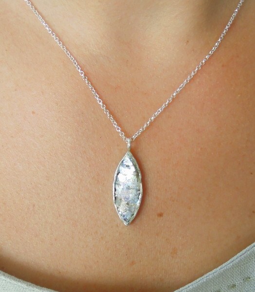 Pendant  - Roman Glass And Silver Oval Pendant