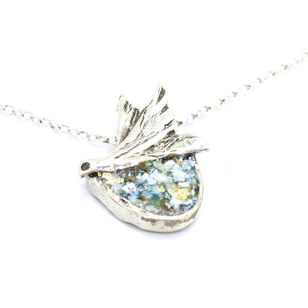 Pendant  - Roman Glass And Silver Pendant-  Dove Unique Design