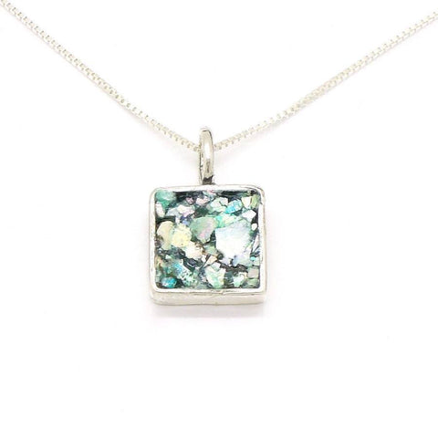 Pendant - Roman Glass And Silver Pendant - Square Unique Design