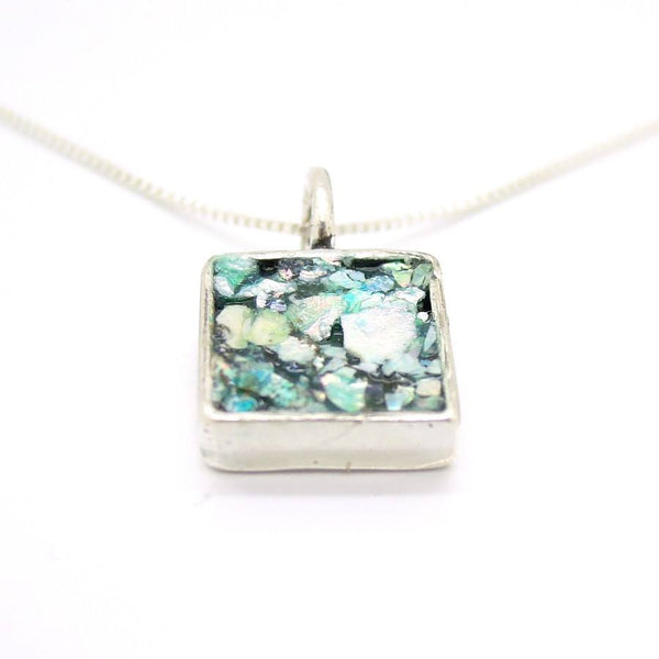 Pendant - Roman Glass And Silver Pendant - Square Unique Design