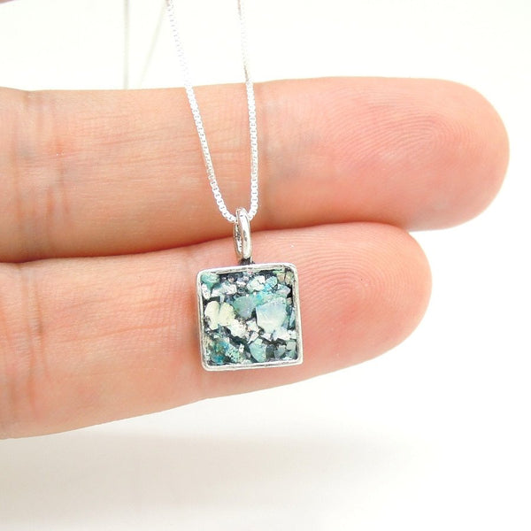 Pendant - Roman Glass And Silver Pendant - Square Unique Design