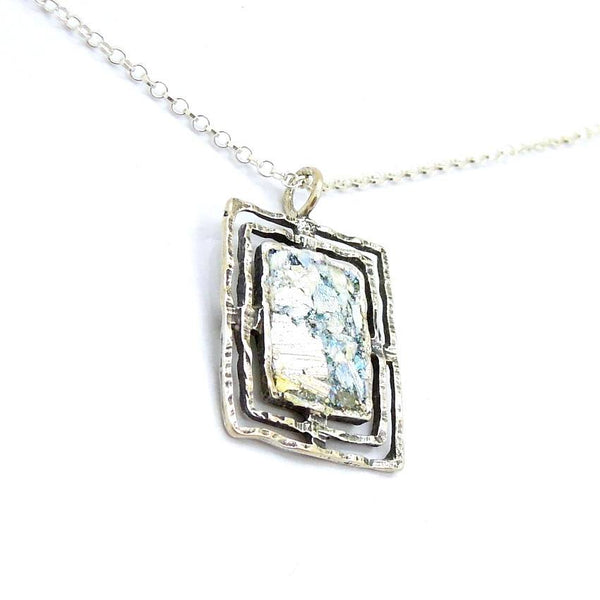 Pendant  - Roman Glass And Silver Square Pendant