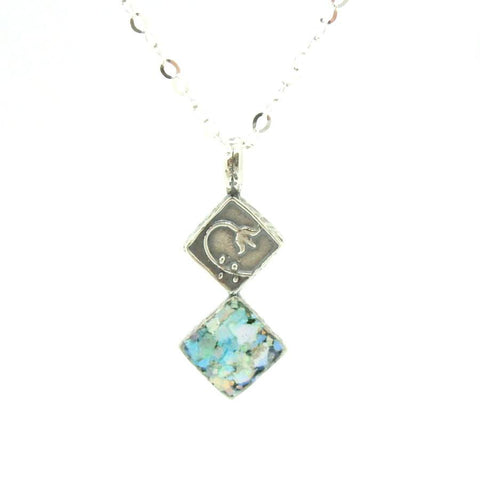 Pendant - Roman Glass Pendant With A Flower Scroll On Sterling Silver