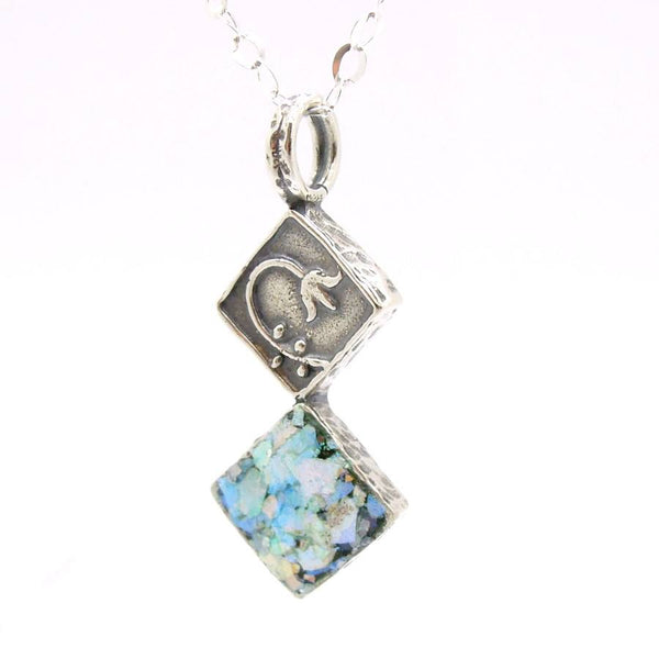 Pendant - Roman Glass Pendant With A Flower Scroll On Sterling Silver