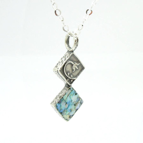 Pendant - Roman Glass Pendant With A Flower Scroll On Sterling Silver