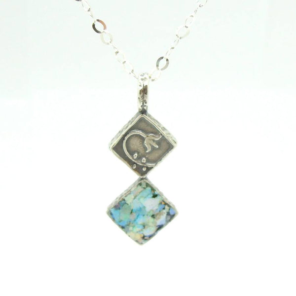 Pendant - Roman Glass Pendant With A Flower Scroll On Sterling Silver