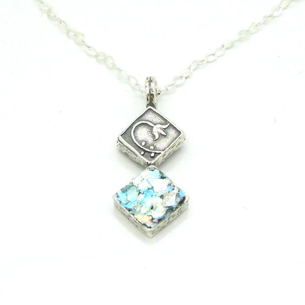 Pendant - Roman Glass Pendant With A Flower Scroll On Sterling Silver