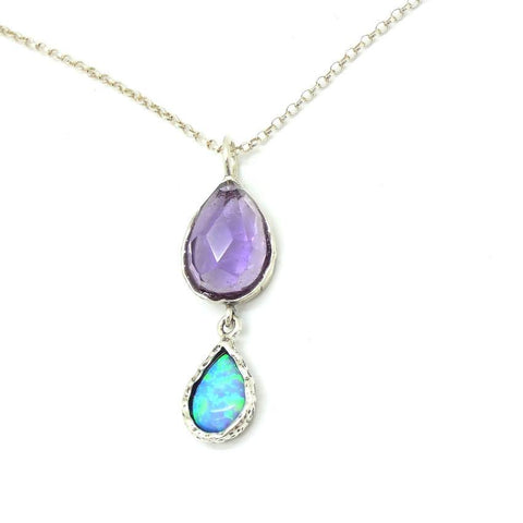 Pendant - Roman Glass Silver Pendant - Opal And Amethyst Gemstones