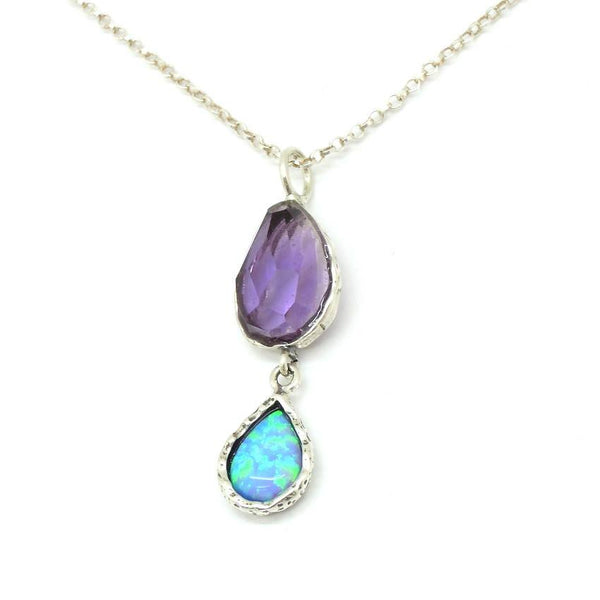 Pendant - Roman Glass Silver Pendant - Opal And Amethyst Gemstones