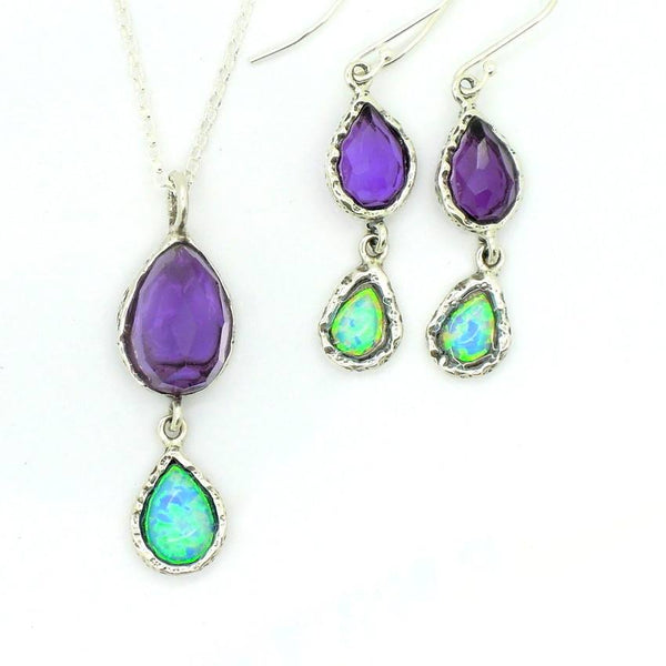 Pendant - Roman Glass Silver Pendant - Opal And Amethyst Gemstones