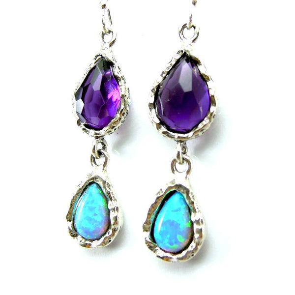 Pendant - Roman Glass Silver Pendant - Opal And Amethyst Gemstones