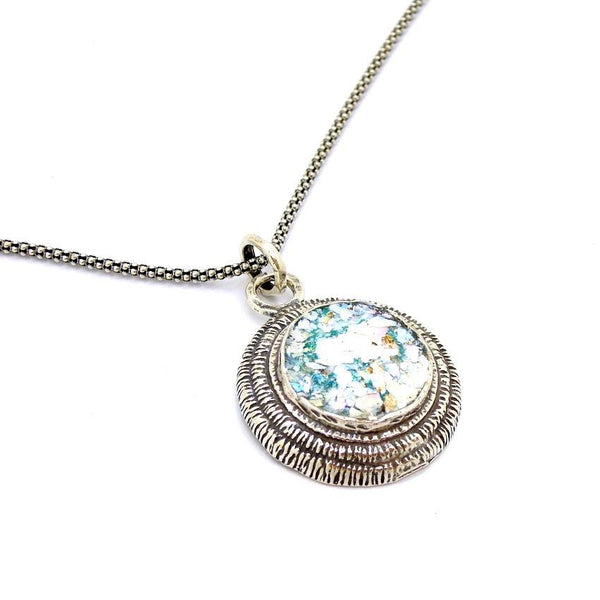 Pendant  - Round Layer Silver And Roman Glass Metalwork Pendant