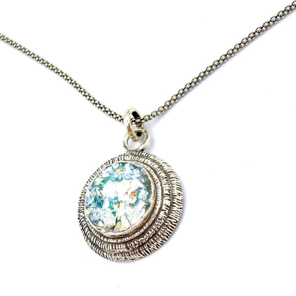 Pendant  - Round Layer Silver And Roman Glass Metalwork Pendant