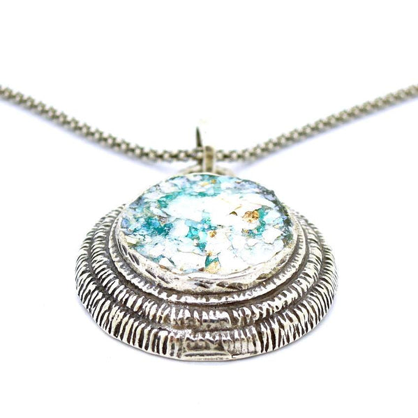 Pendant  - Round Layer Silver And Roman Glass Metalwork Pendant