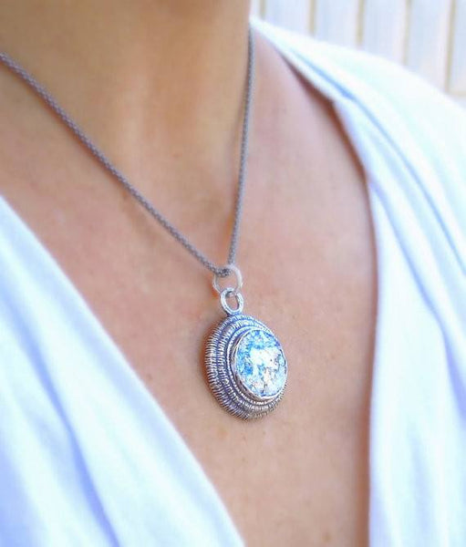 Pendant  - Round Layer Silver And Roman Glass Metalwork Pendant