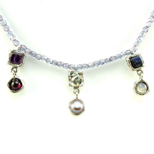 Pendant - Silver And Gemstone Necklace With Glass