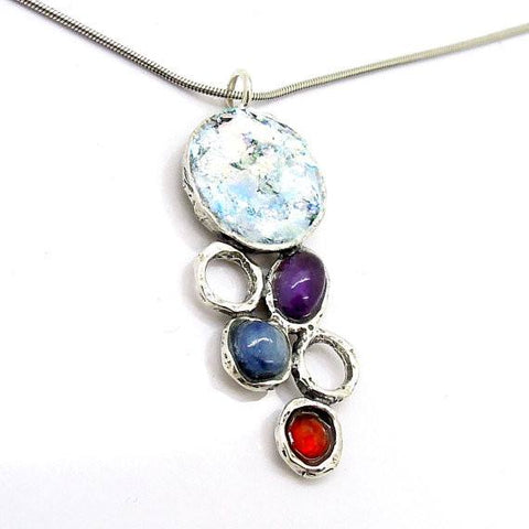 Pendant  - Silver And Roman Glass Gemstone Necklace