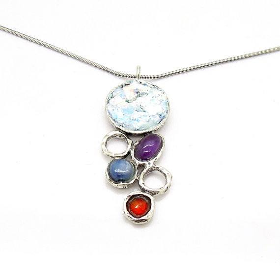 Pendant  - Silver And Roman Glass Gemstone Necklace