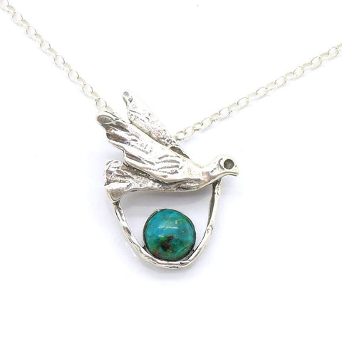 Pendant  - Silver And Turquoise Gemstone Pendant - Bird Design