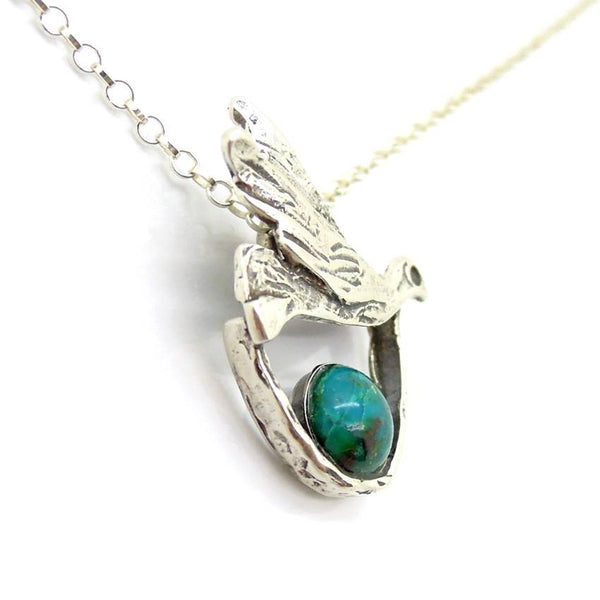 Pendant  - Silver And Turquoise Gemstone Pendant - Bird Design