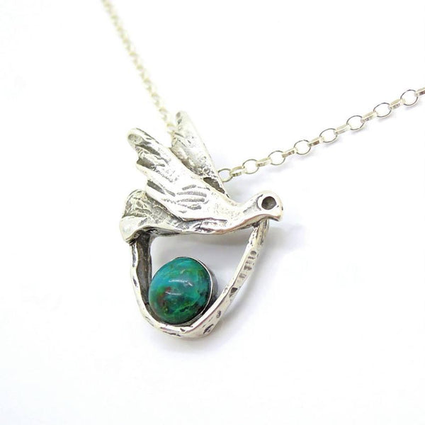 Pendant  - Silver And Turquoise Gemstone Pendant - Bird Design