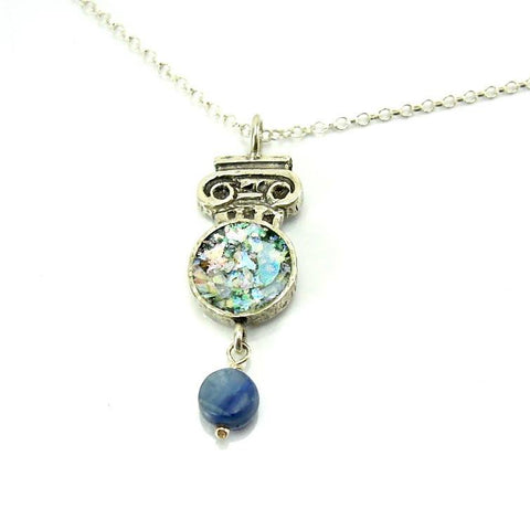 Pendant - Silver Necklace With Kyanite And Roman Glass
